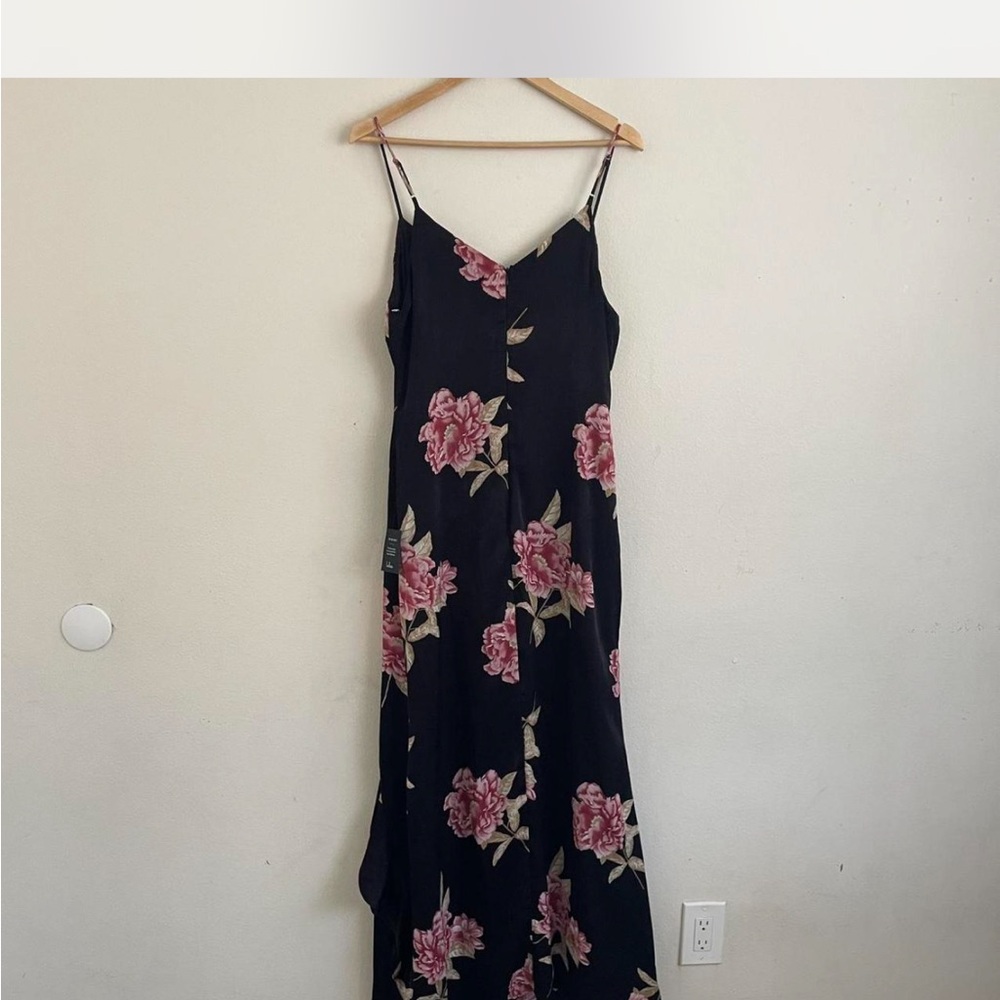 Black Maxi Dress with Pink Floral Design